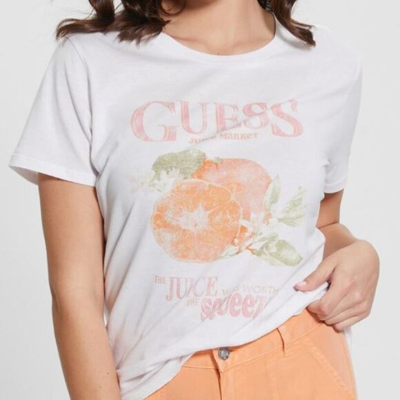 Guess | Eco Organic Cotton Blend White Fruit Graphic Print Easy Tee | Medium - Picture 1 of 12